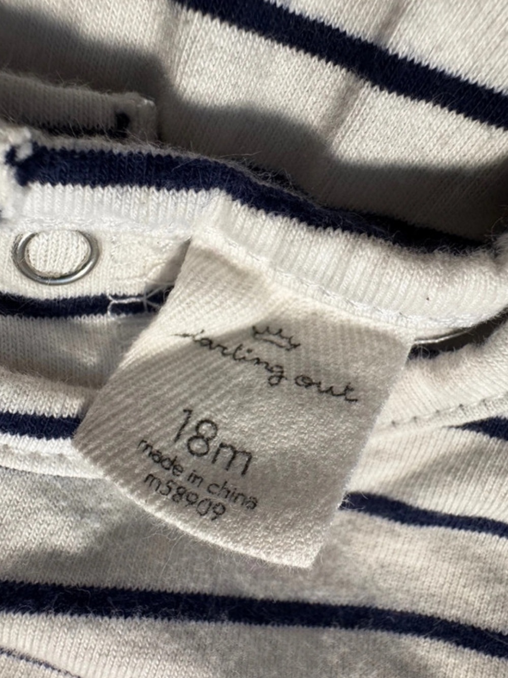 Starting Out White and Navy Striped Baby Dress - Picture 3 of 4